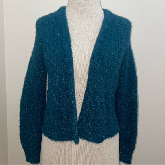 Anthropologie green Sleeping On Snow Northbound Eyelash open front Cardigan XS - Picture 2 of 11